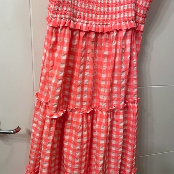 Pomander Place Tuckernuck Tiered Nellie Dress Electric Pink Gingham Plaid Large - Picture 8 of 16
